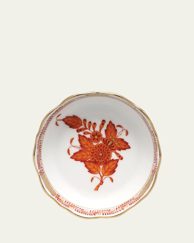 Chinese Bouquet Mini Scalloped Dish - Rust